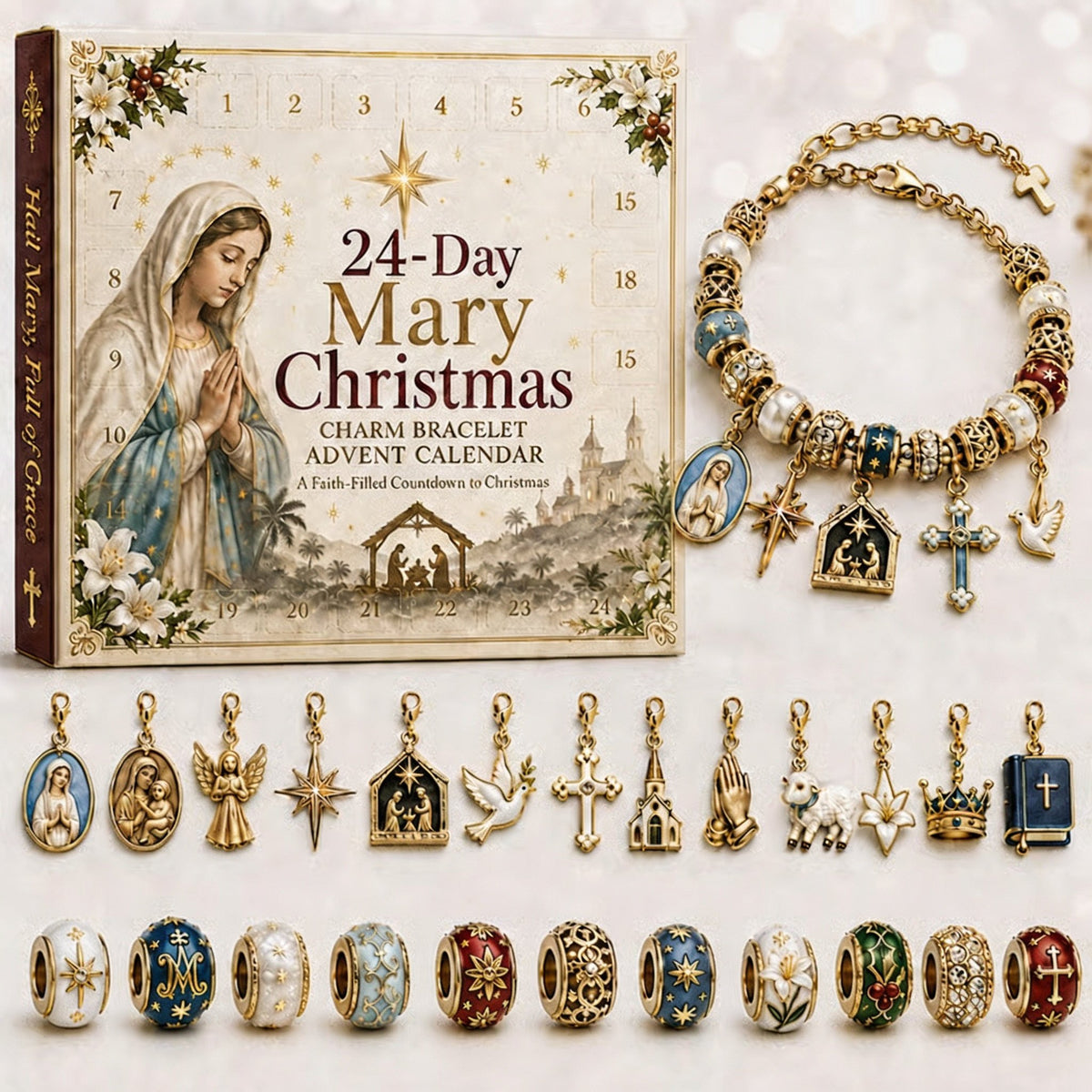 🎄24-Day Christian Christmas Charm Bracelet Advent Calendar